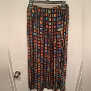 Solitaire Vintage Colorful Mosaic Tile Print Elastic Waist Midi Skirt Sz 10 Boho